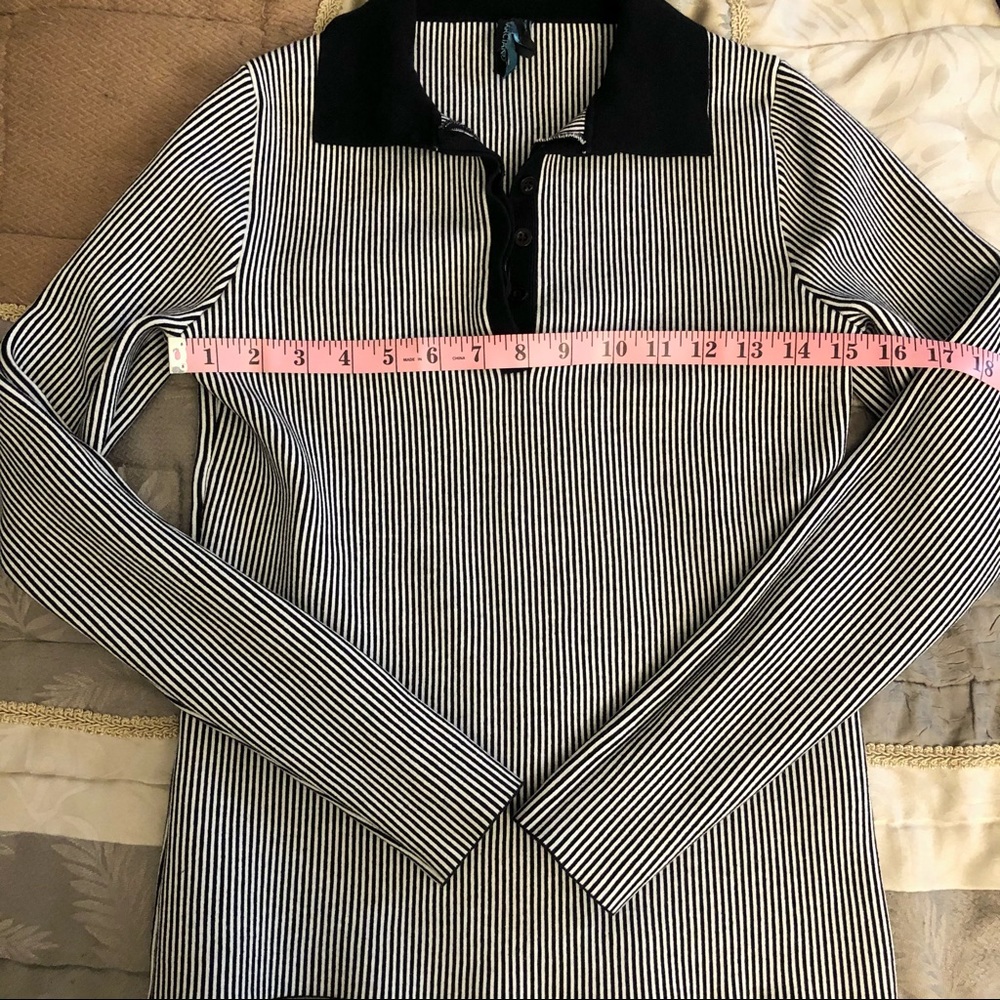 Marciano Black and White Striped Bandage Collared Top - Picture 7 of 8